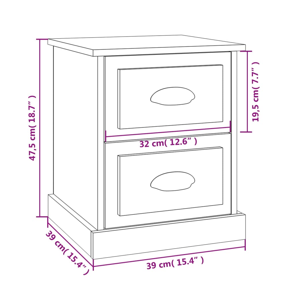 Nattbord 2 stk brun eik 39x39x47,5 cm konstruert tre