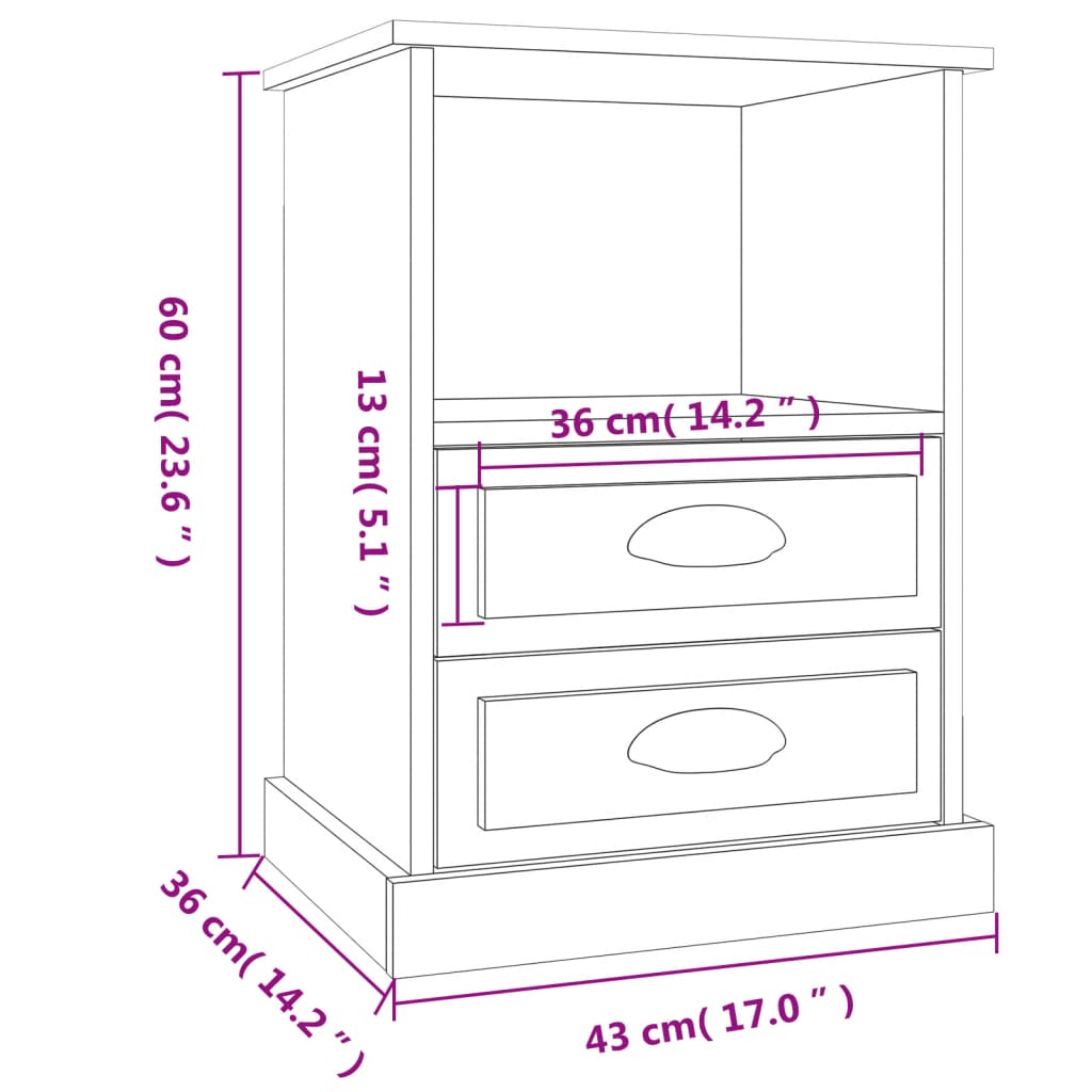 Nattbord 2 stk brun eik 43x36x60 cm