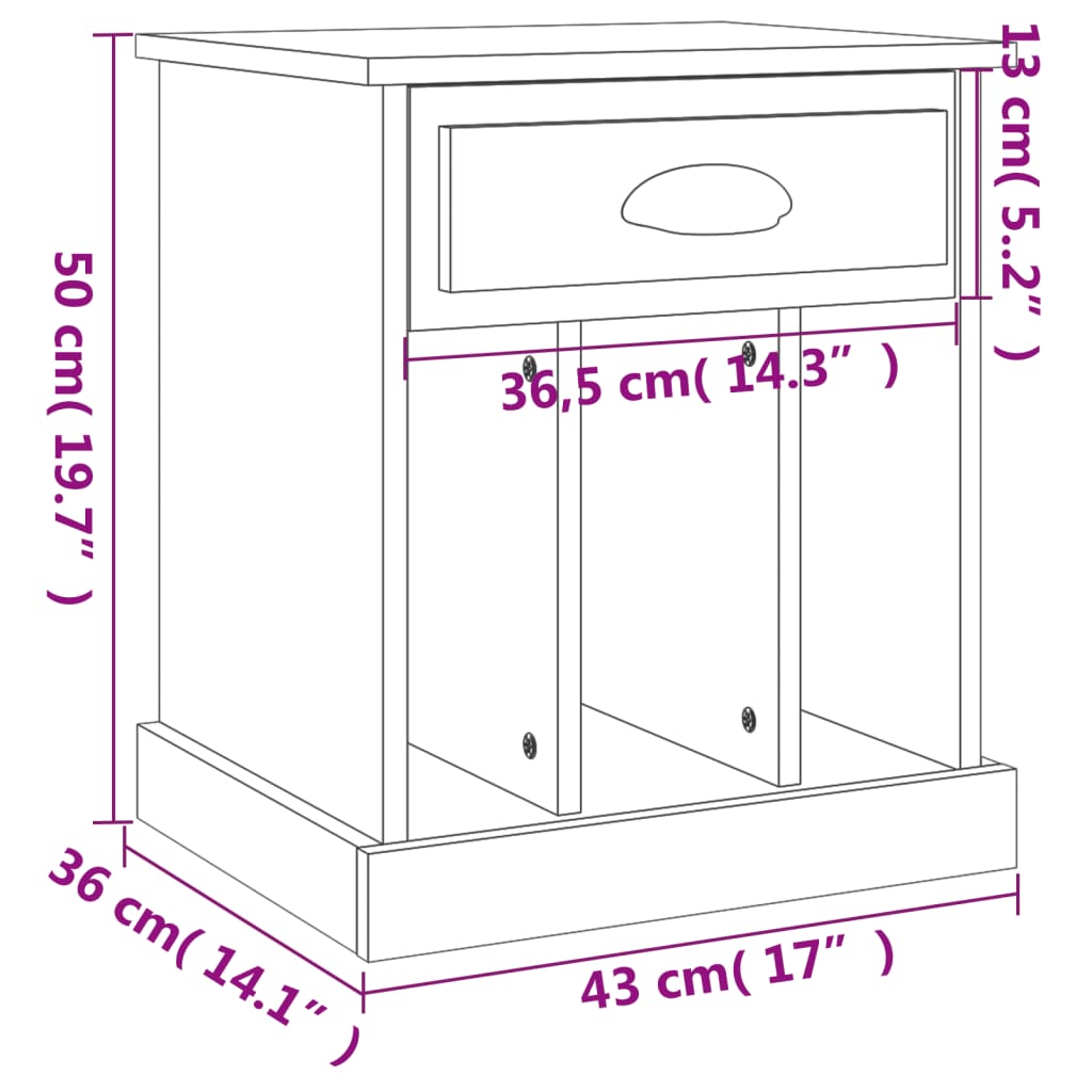 Nattbord 2 stk brun eik 43x36x50 cm