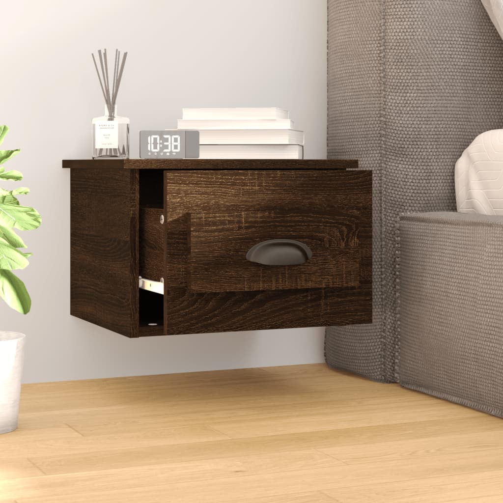 Veggmontert nattbord brun eik 41,5x36x28 cm