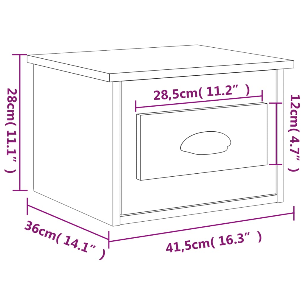 Veggmontert nattbord brun eik 41,5x36x28 cm
