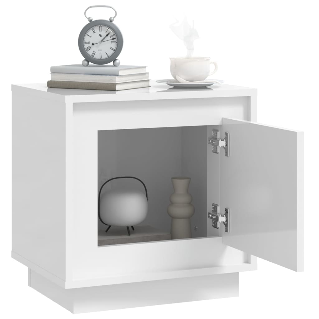 Nattbord 2 stk høyglans hvit 44x35x45 cm konstruert tre