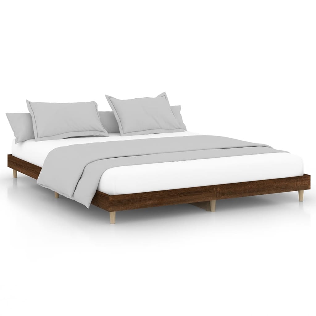 Sengeramme brun eik 200x200 cm konstruert tre
