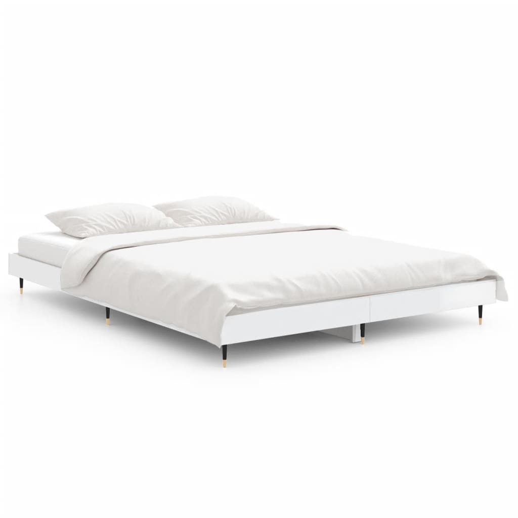 Sengeramme høyglans hvit 140x190 cm konstruert tre