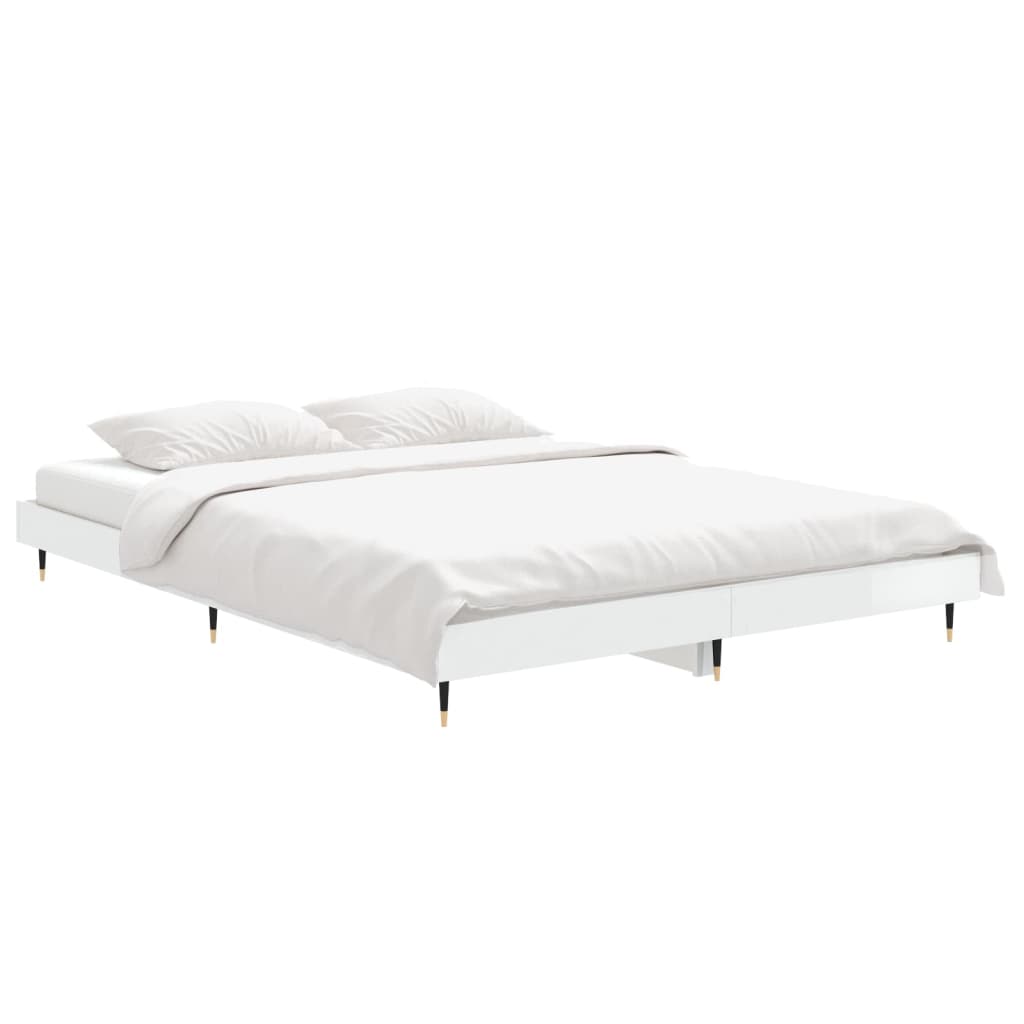Sengeramme høyglans hvit 135x190 cm konstruert tre