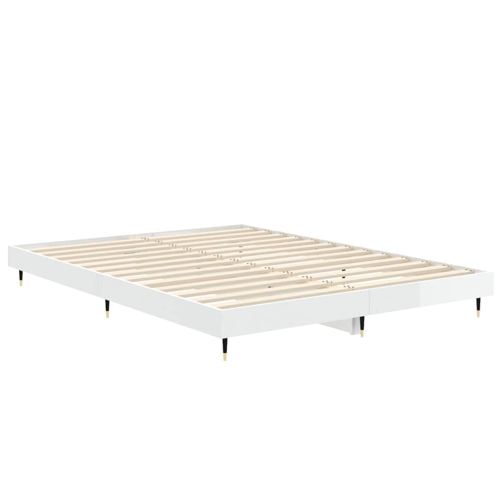 Sengeramme høyglans hvit 135x190 cm konstruert tre