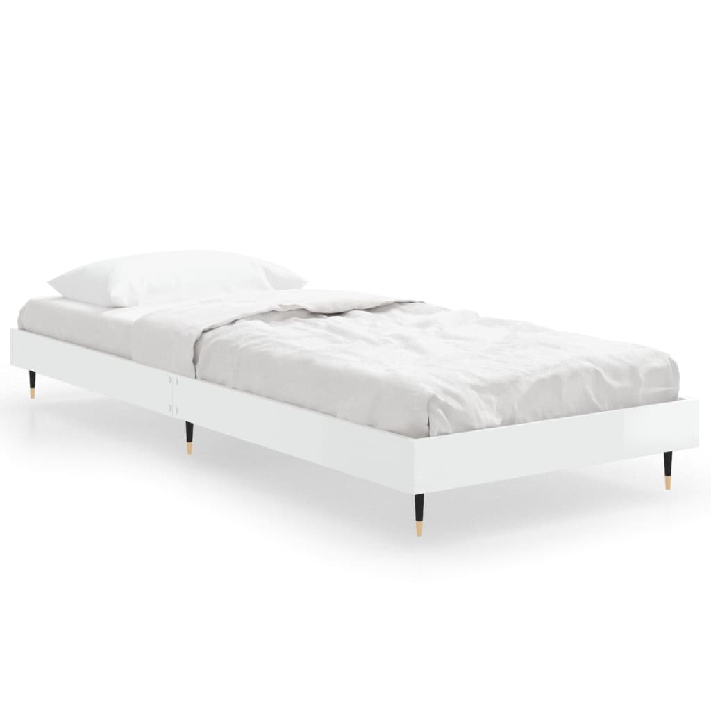 Sengeramme høyglans hvit 75x190 cm konstruert tre