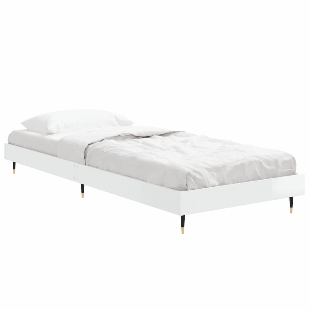 Sengeramme høyglans hvit 75x190 cm konstruert tre