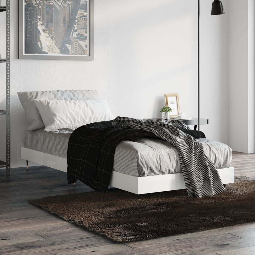 Sengeramme høyglans hvit 75x190 cm konstruert tre