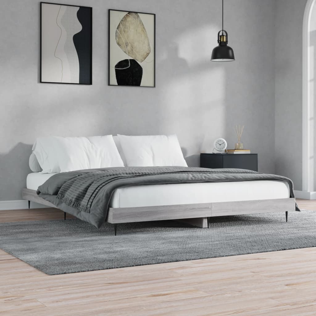 Sengeramme grå sonoma 200x200 cm konstruert tre