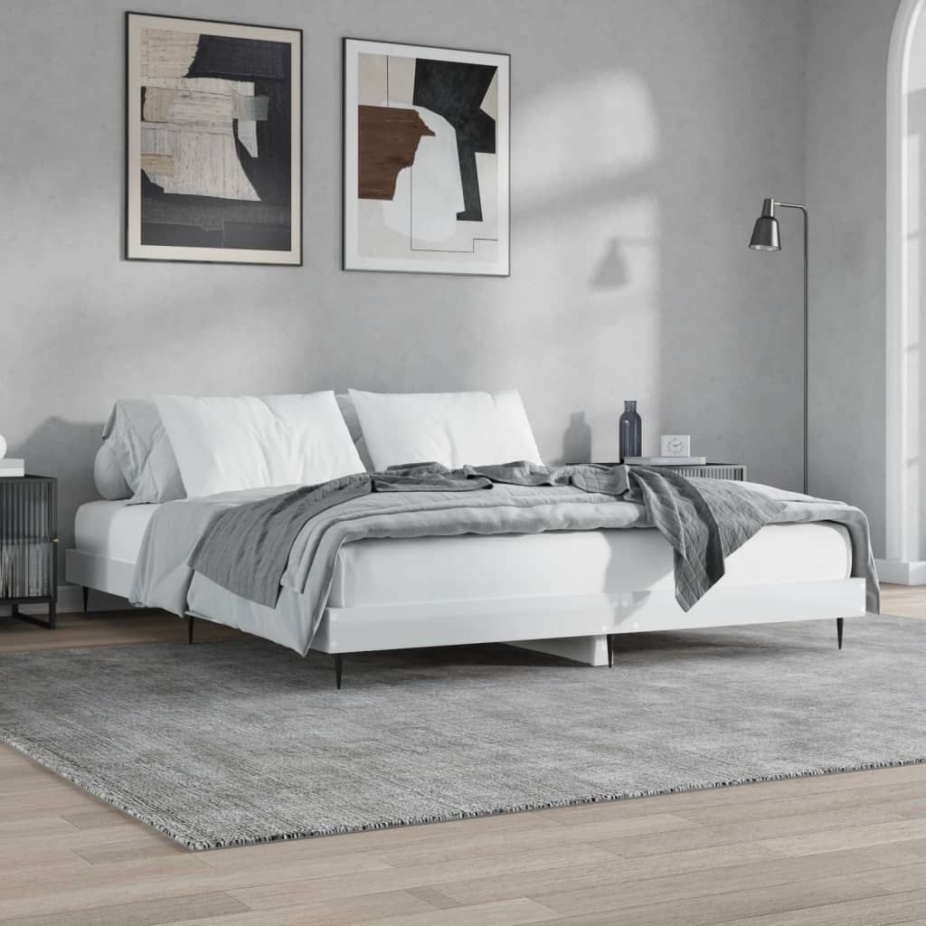 Sengeramme høyglans hvit 120x200 cm konstruert tre