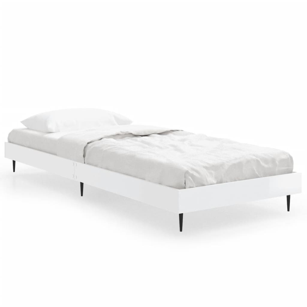 Sengeramme høyglans hvit 75x190 cm konstruert tre