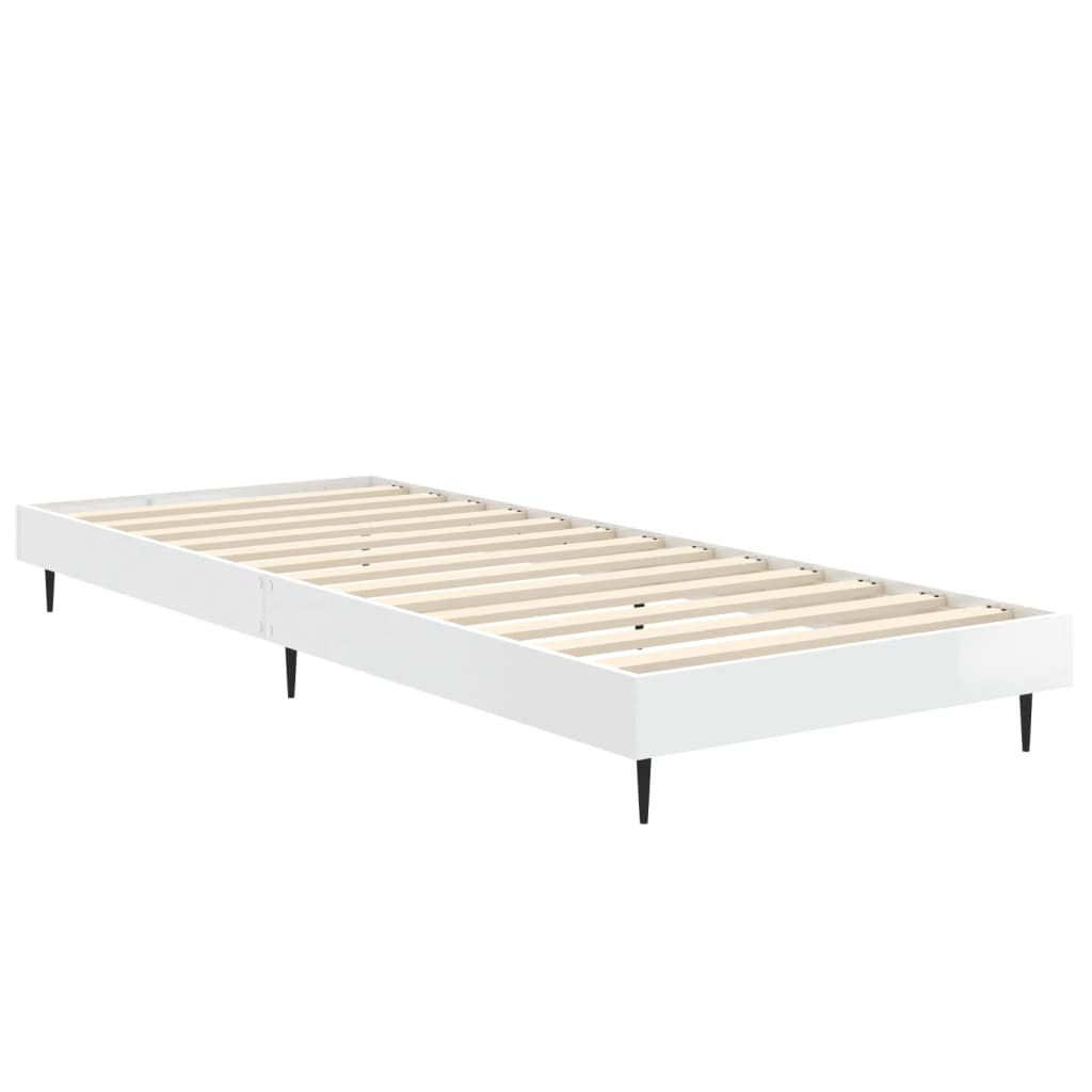 Sengeramme høyglans hvit 75x190 cm konstruert tre