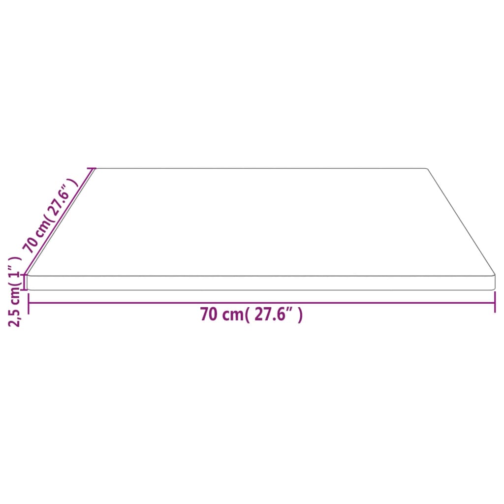 Bordplate hvit 70x70x2,5 cm heltre furu rektangulær