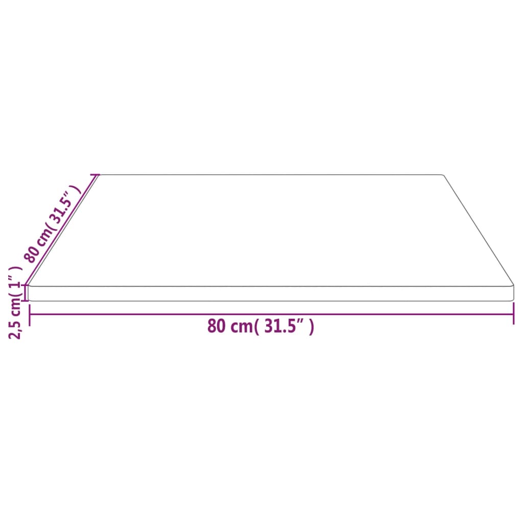 Bordplate hvit 80x80x2,5 cm heltre furu rektangulær