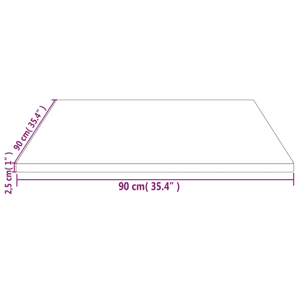 Bordplate hvit 90x90x2,5 cm heltre furu rektangulær