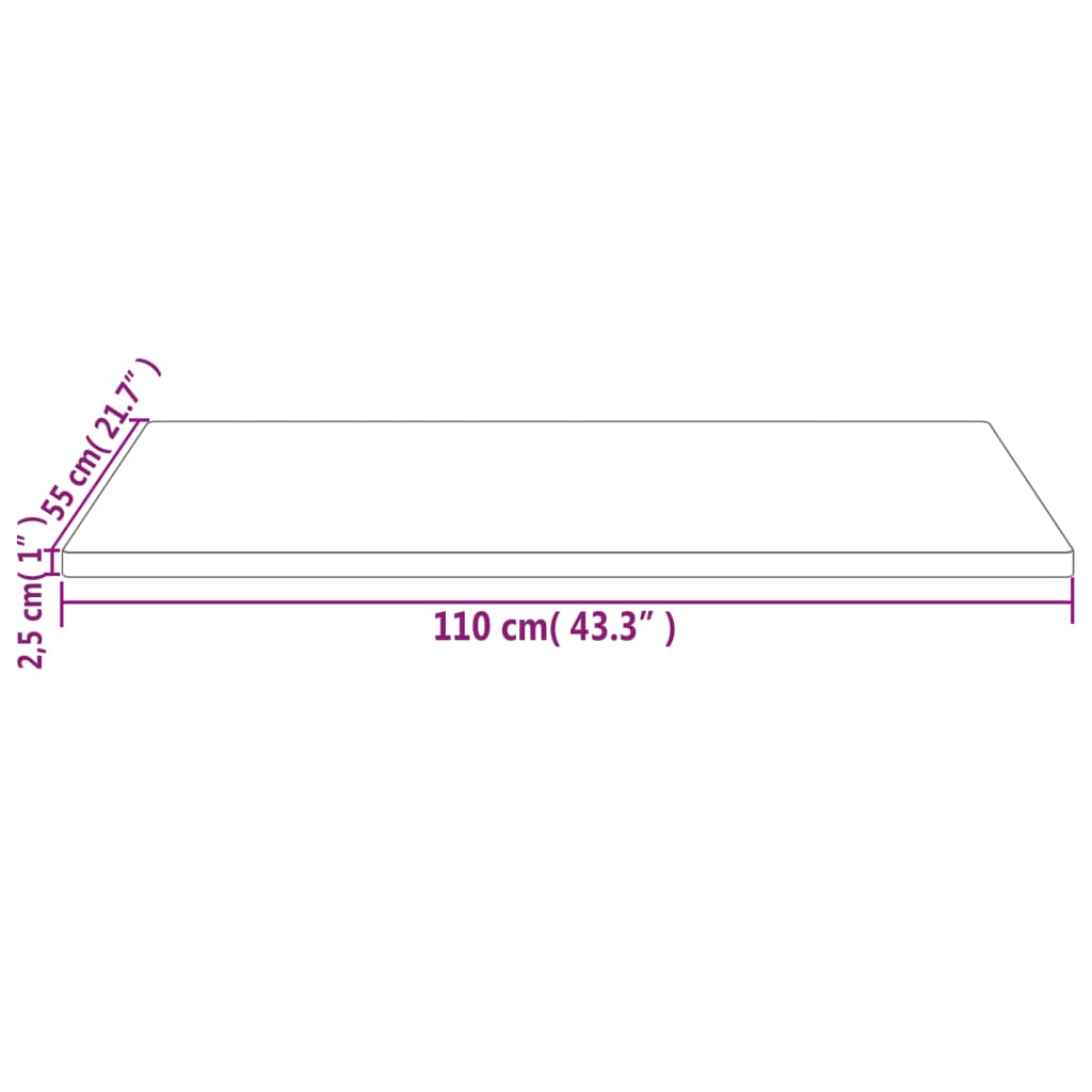 Bordplate hvit 110x55x2,5 cm heltre furu rektangulær