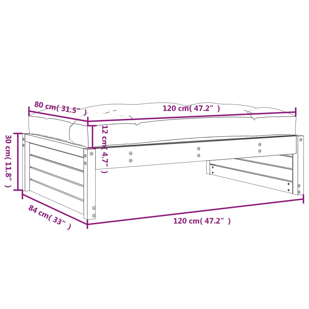 Hagefotskammel 120x80 cm heltre furu