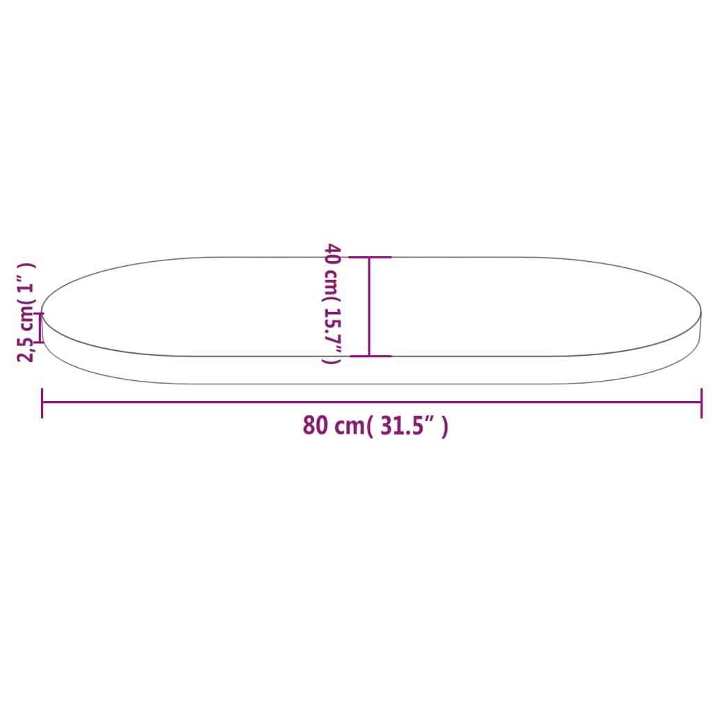 Bordplate 80x40x2,5 cm heltre furu oval