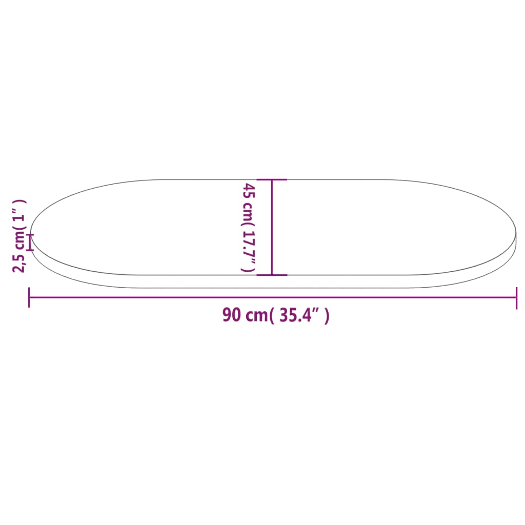 Bordplate hvit 90x45x2,5 cm heltre furu oval