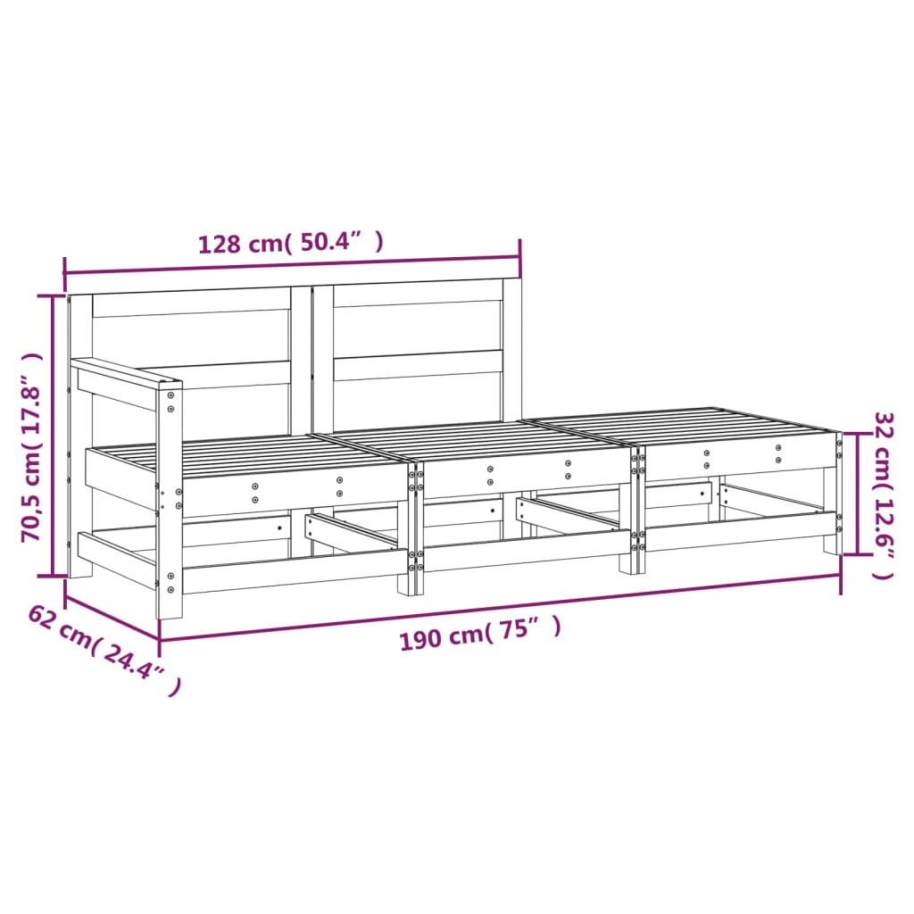 Hagesofagruppe hvit 3 deler heltre furu