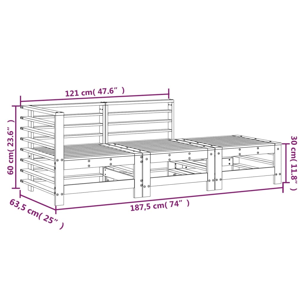 Hagesofagruppe hvit 3 deler heltre furu