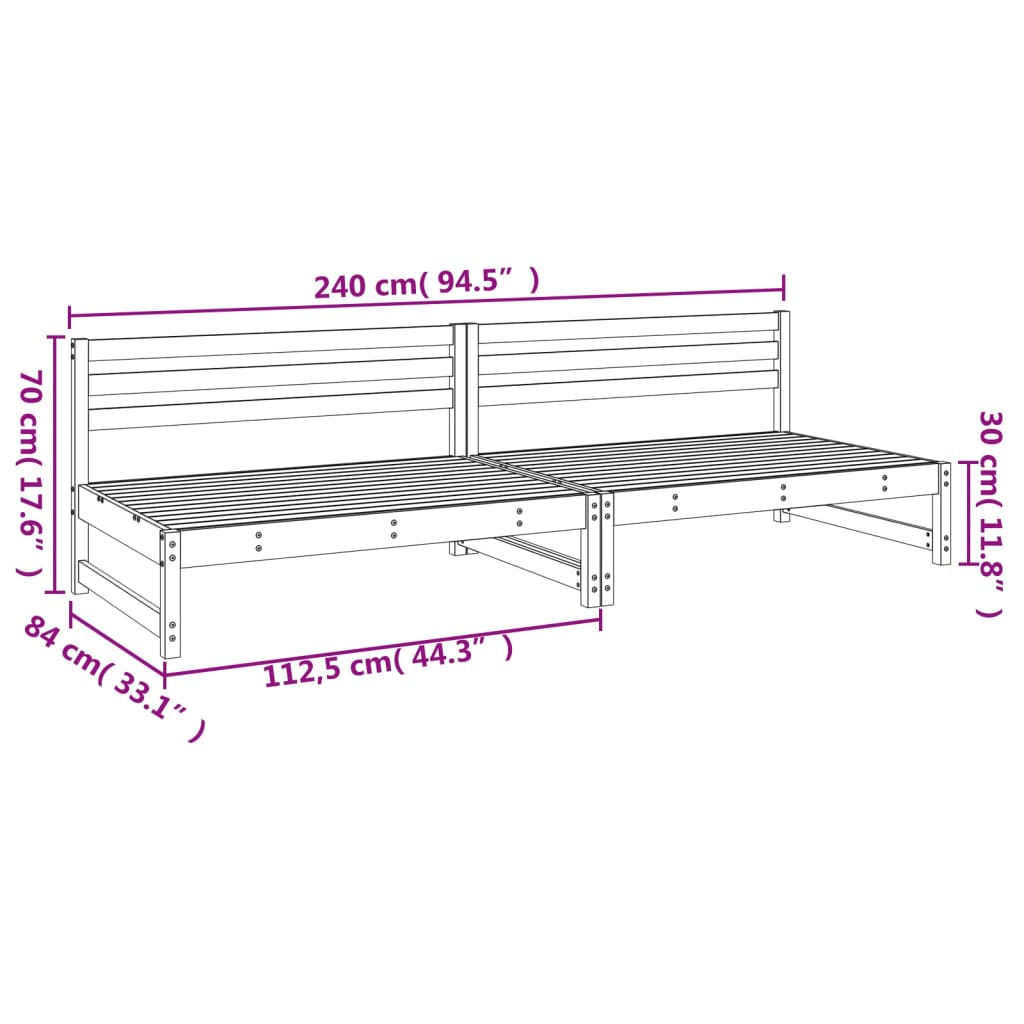 Utendørs midtsofaer 2 stk 120x80 cm heltre furu