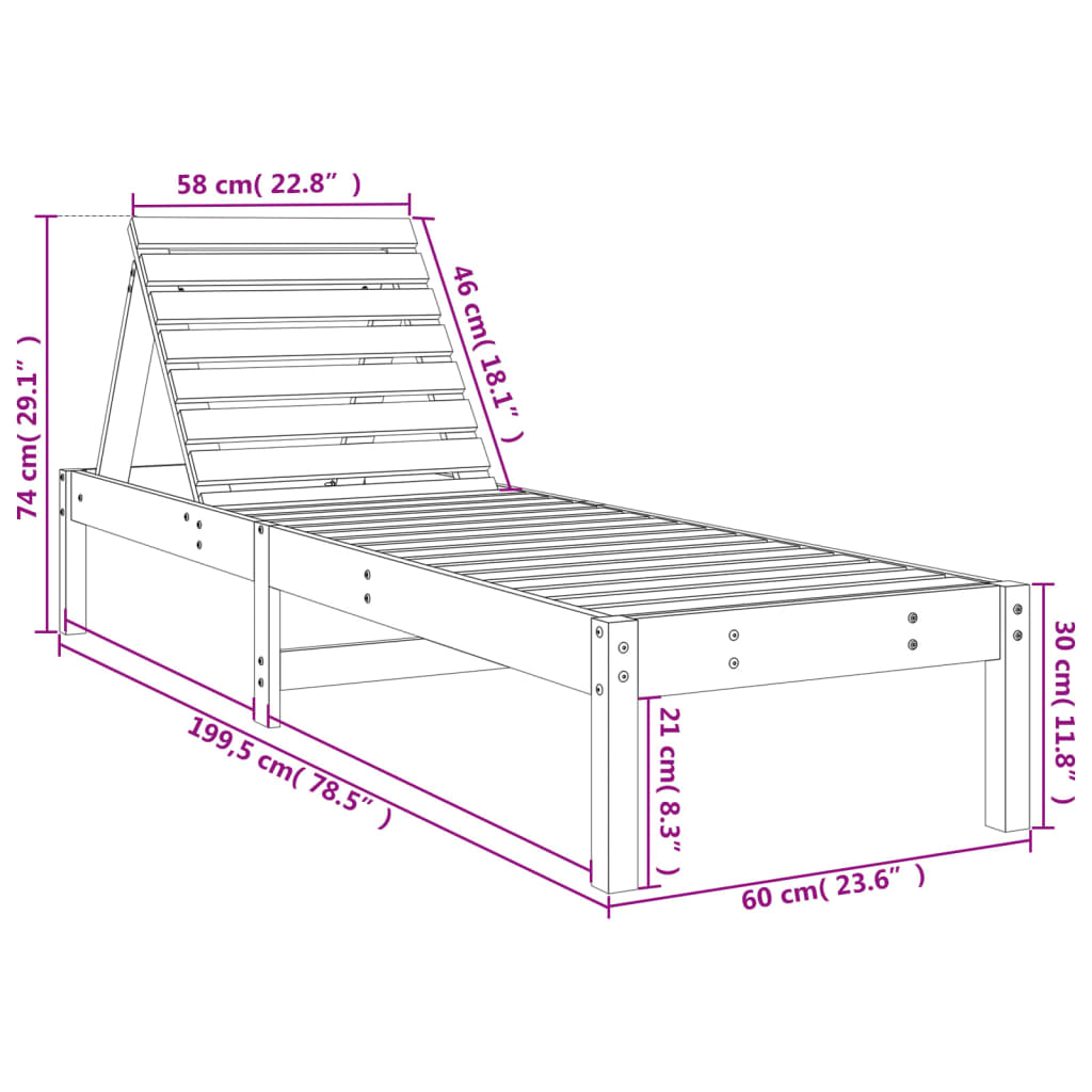 Solsenger 2 stk 199,5x60x74 cm heltre furu