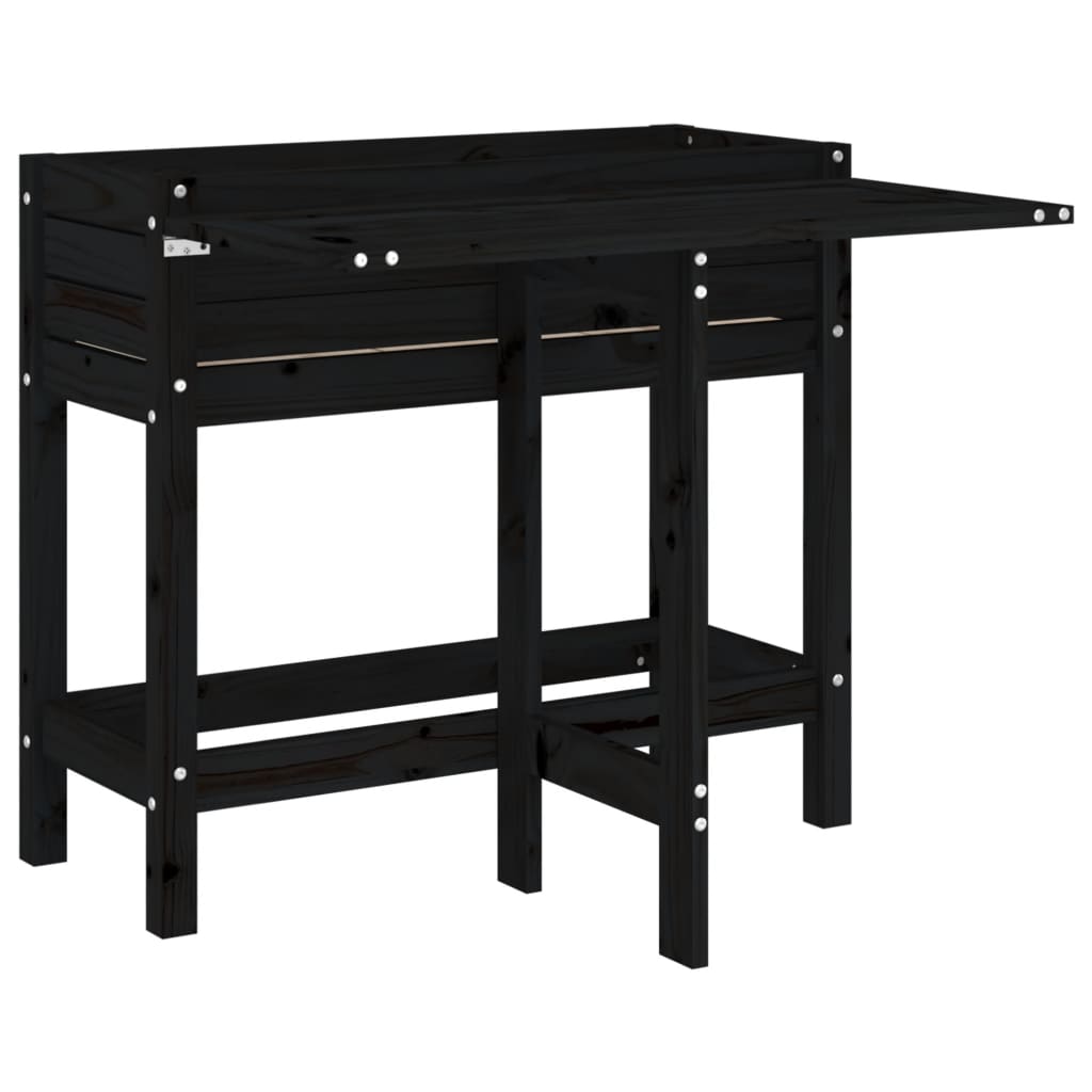 Plantekasse med foldbar bordplate svart heltre furu