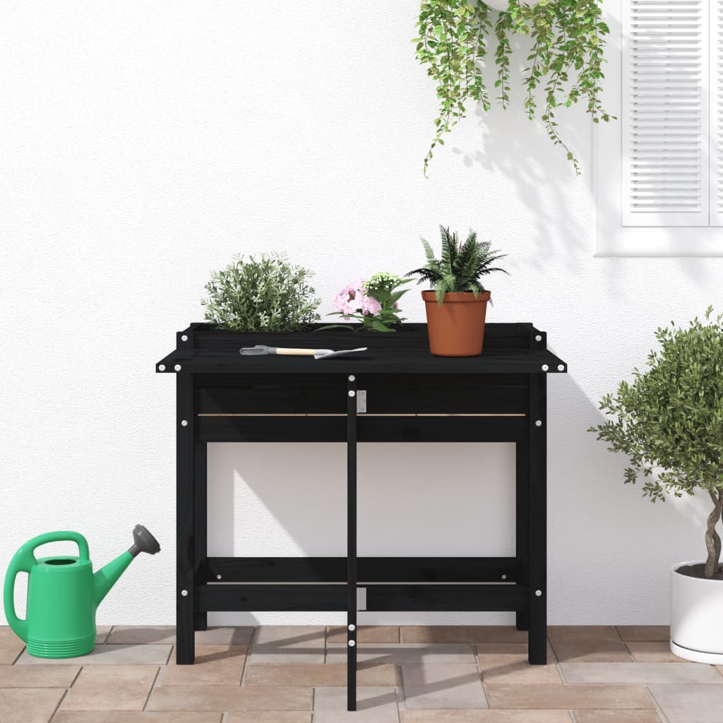 Plantekasse med foldbar bordplate svart heltre furu