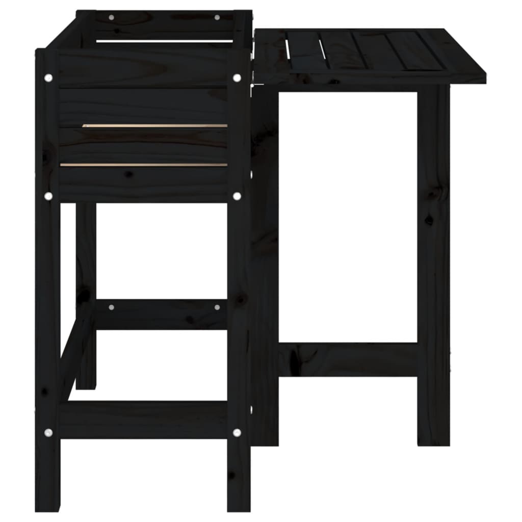 Plantekasse med foldbar bordplate svart heltre furu