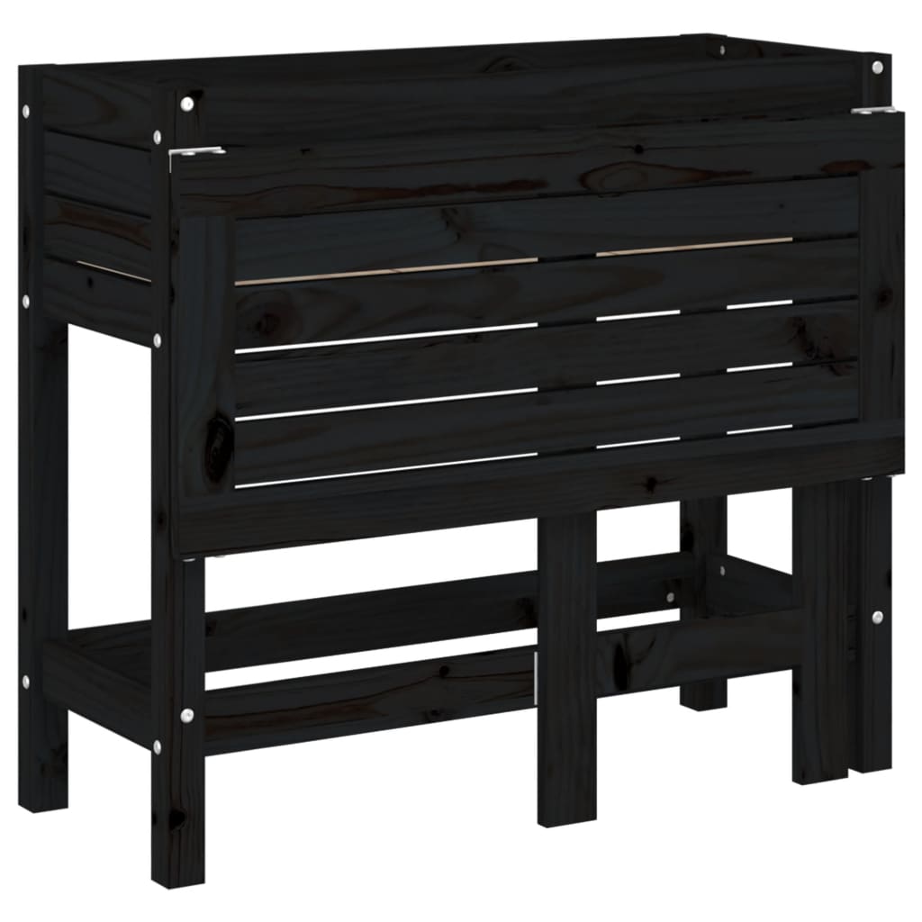 Plantekasse med foldbar bordplate svart heltre furu