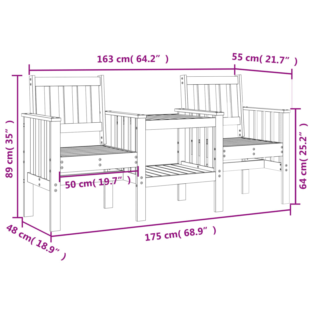 Hagebenk med bord 2-seters heltre furu