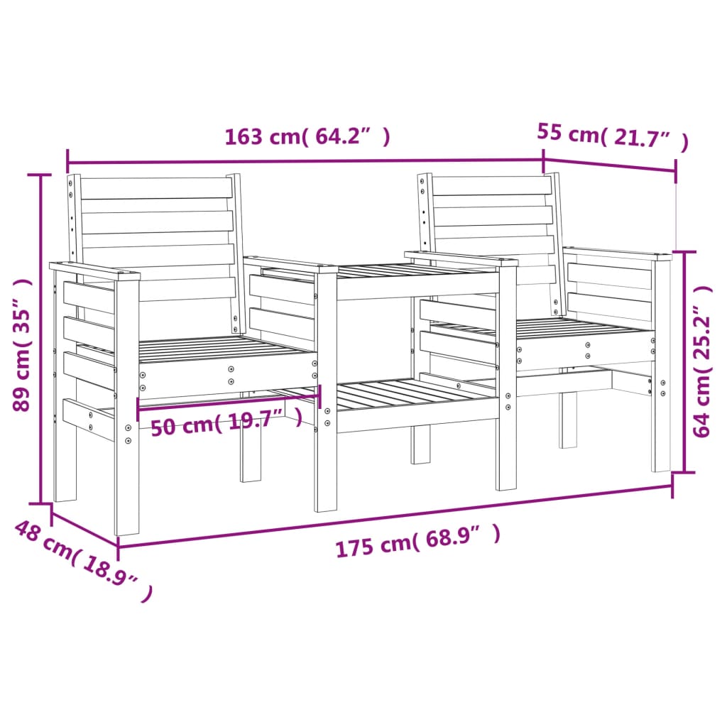 Hagebenk med bord 2-seters heltre douglasgran
