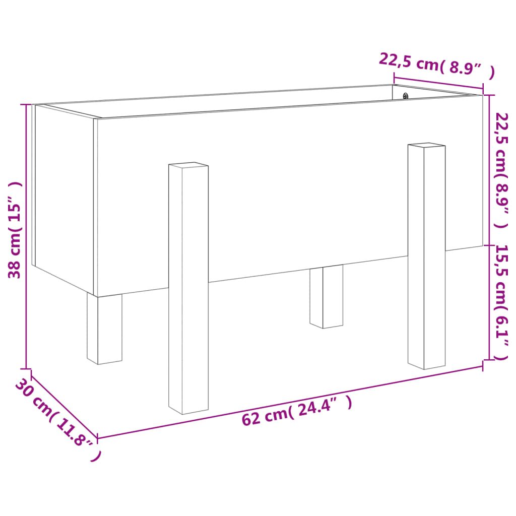 Hageplantekasse grå 62x30x38 cm heltre furu