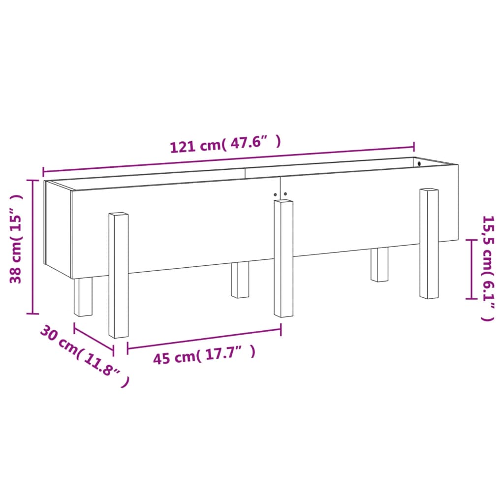 Høybed for hage hvit 121x30x38 cm heltre furu