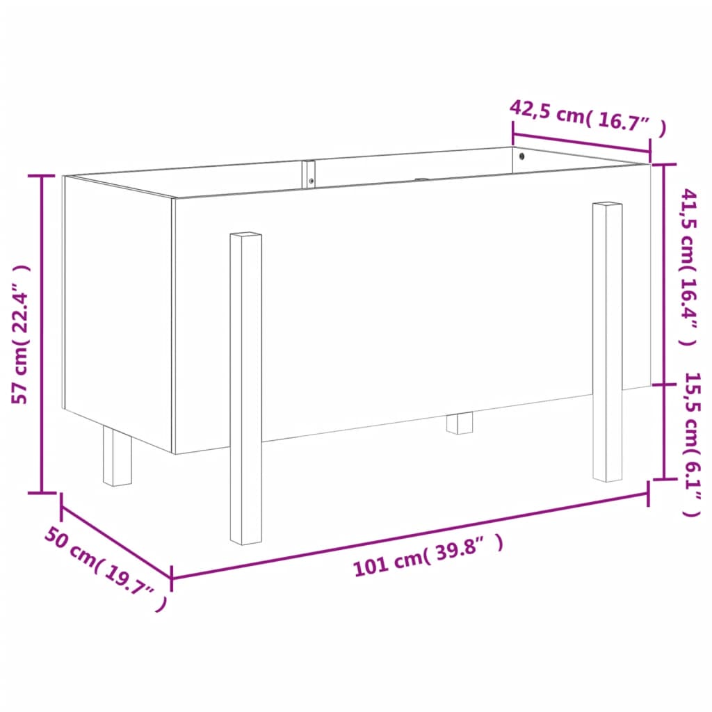 Høybed for hage hvit 101x50x57 cm heltre furu