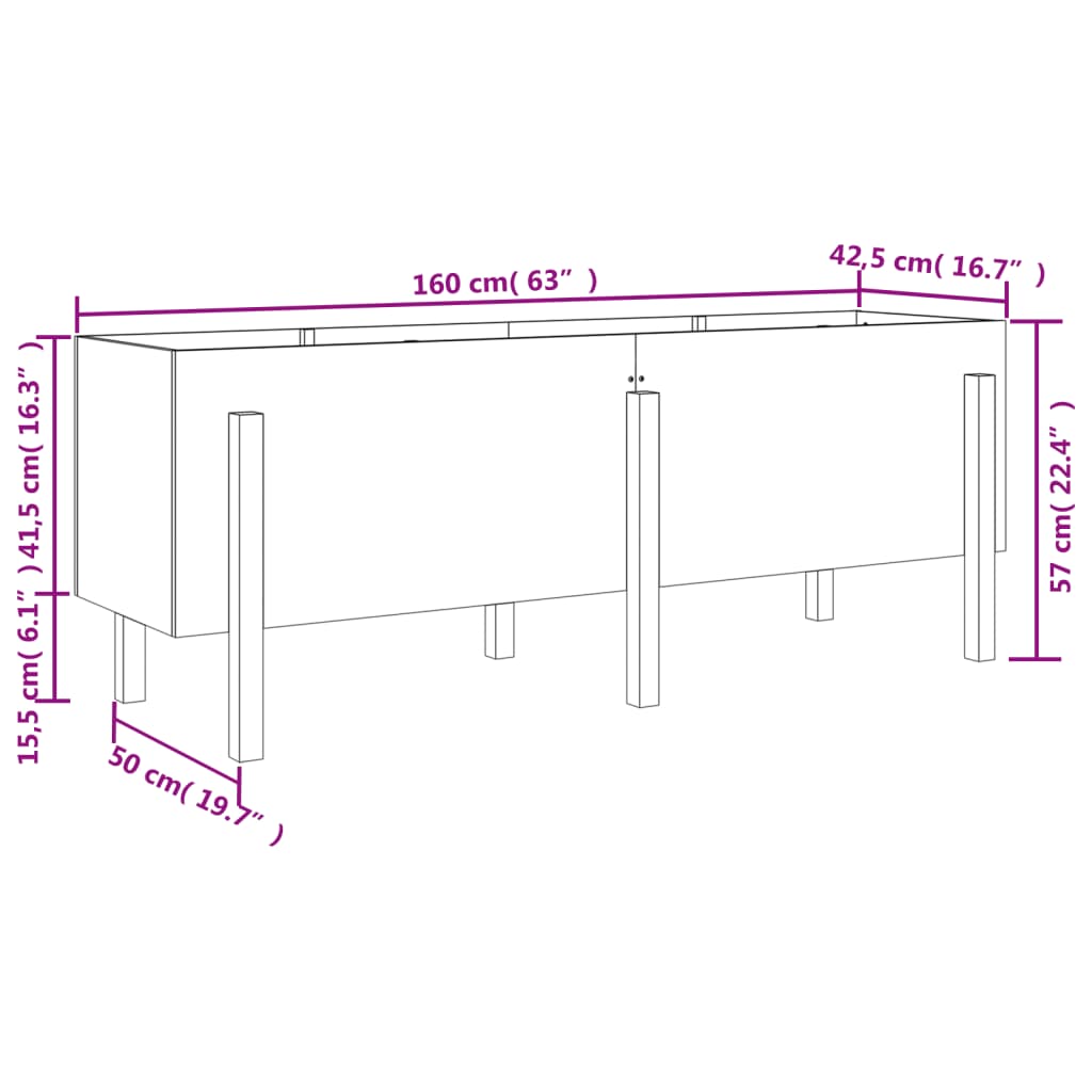 Høybed for hage hvit 160x50x57 cm heltre furu