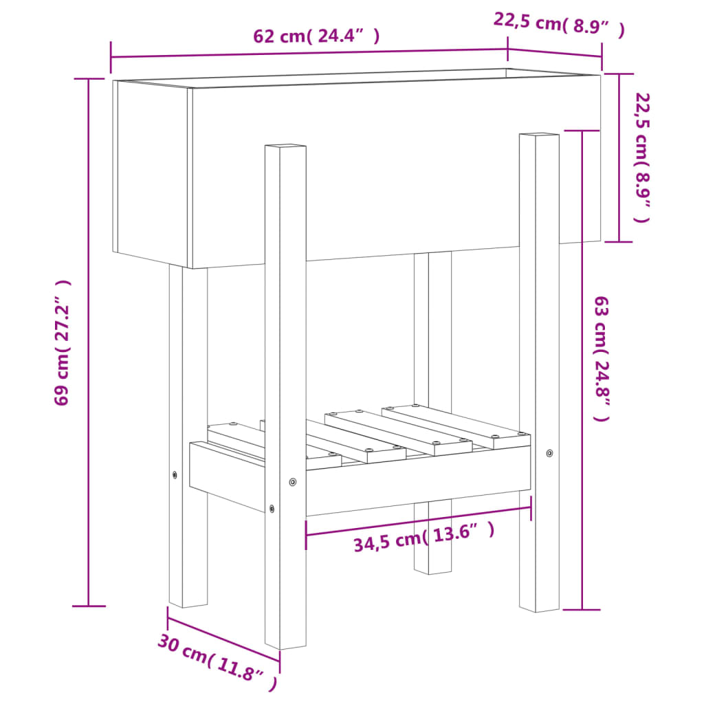 Plantekasse honningbrun 62x30x69 cm heltre furu