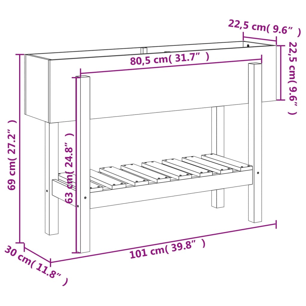 Høybed 101x30x69 cm heltre douglasgran