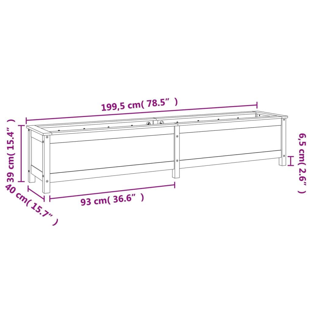 Høybed for hage hvit 199,5x40x39 cm heltre furu