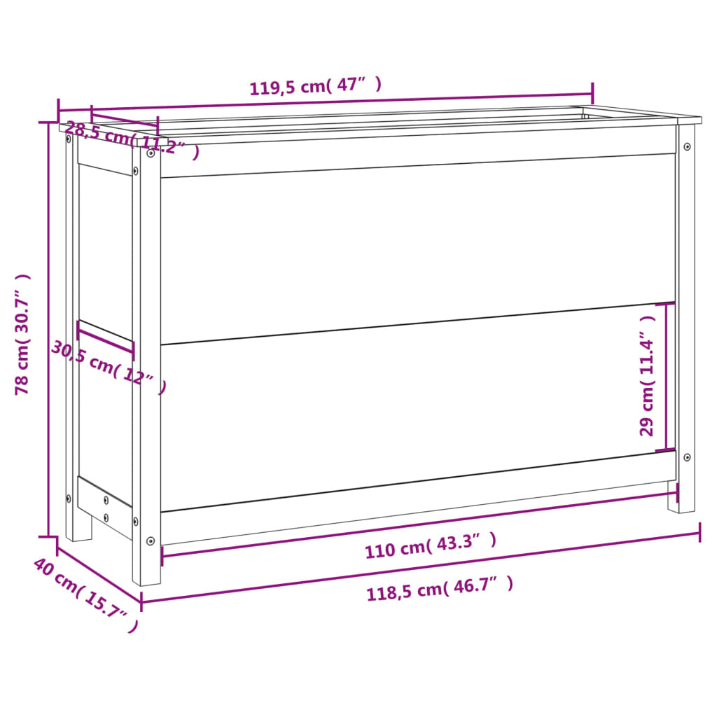 Høybed for hage hvit 119,5x40x78 cm heltre furu