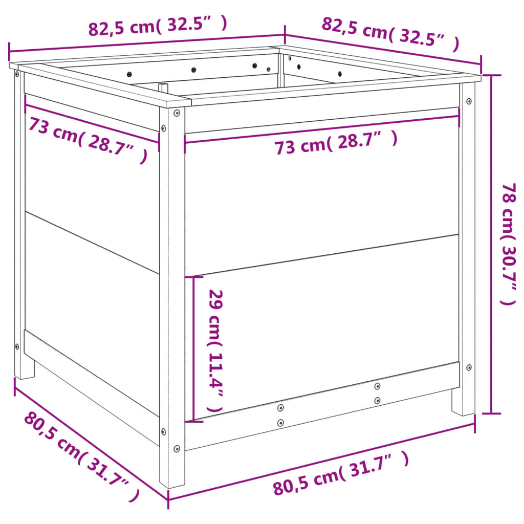 Hageplantekasse grå 82,5x82,5x78 cm heltre furu