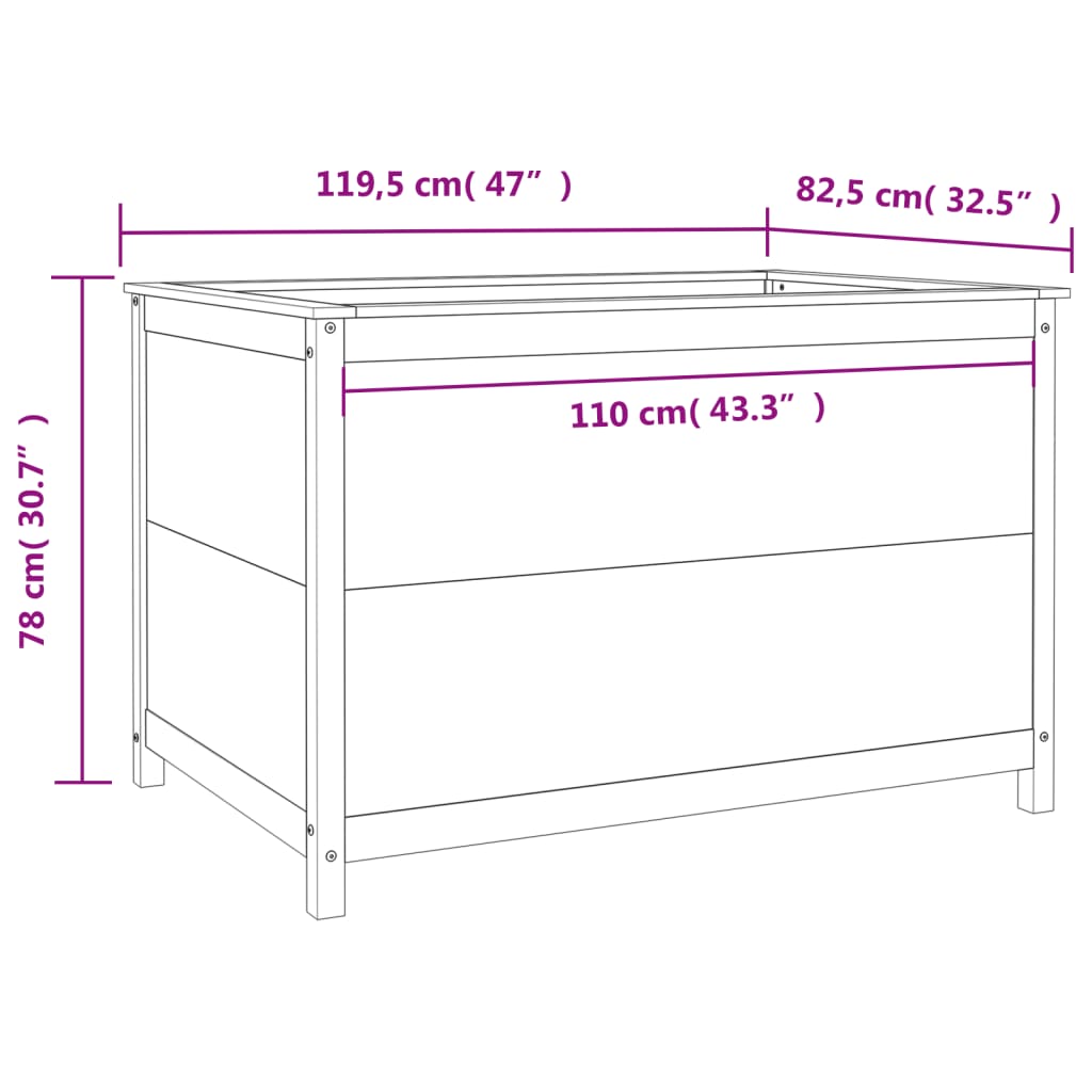 Høybed for hage hvit 119,5x82,5x78 cm heltre furu