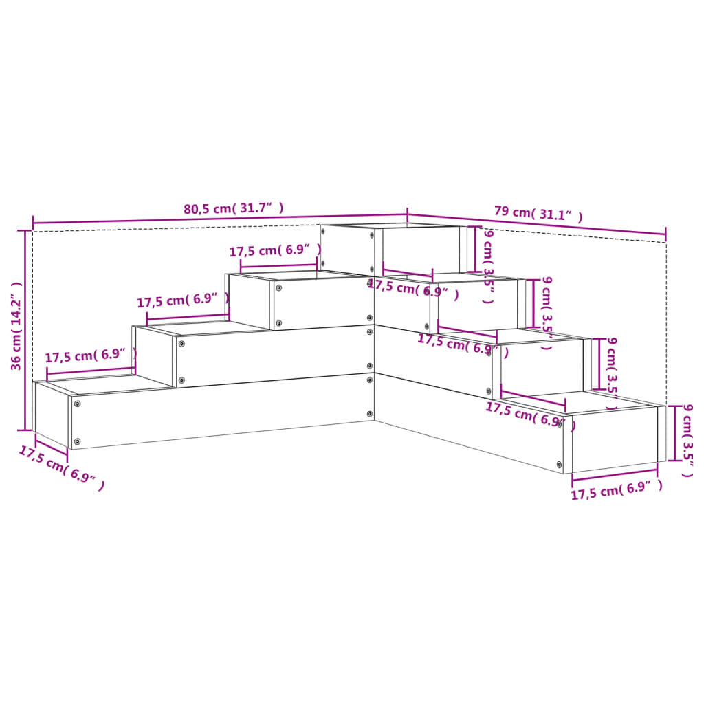 Hageplantekasse 4 etasjer 80,5x79x36 cm heltre furu