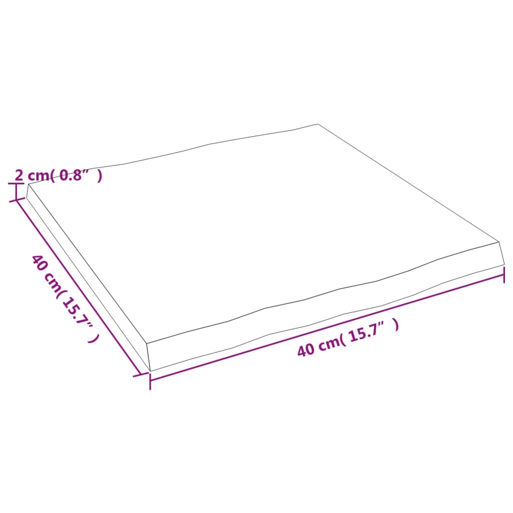 Bordplate lysebrun 40x40x2cm behandlet heltre eik naturlig kant