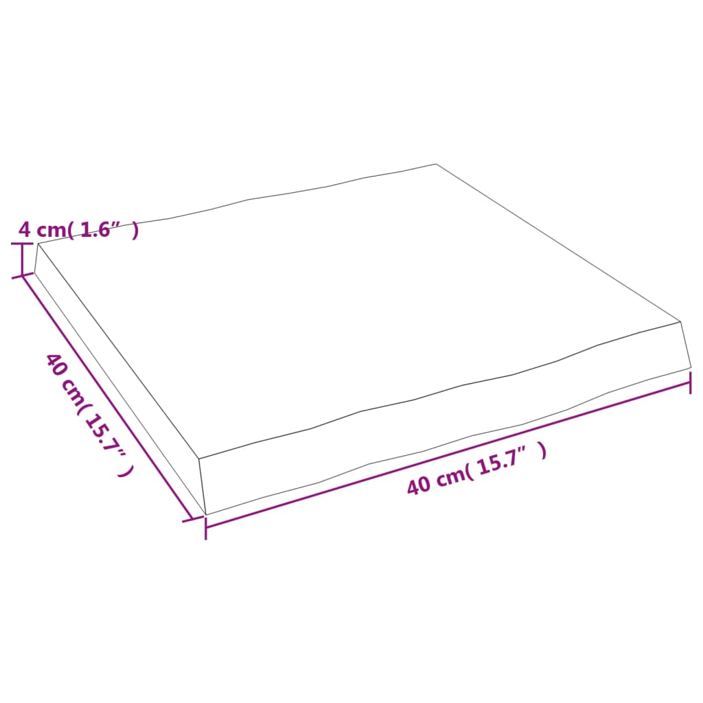 Bordplate lysebrun 40x40x(2-4)cm behandlet heltre naturlig kant