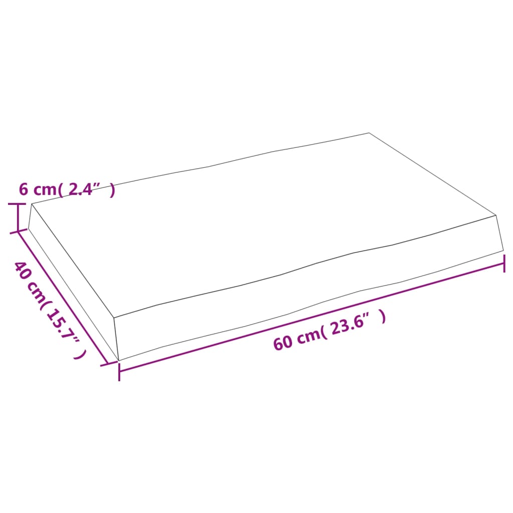 Bordplate lysebrun 60x40x(2-6)cm behandlet heltre naturlig kant