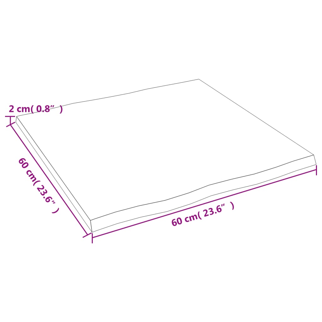 Bordplate lysebrun 60x60x2cm behandlet heltre eik naturlig kant