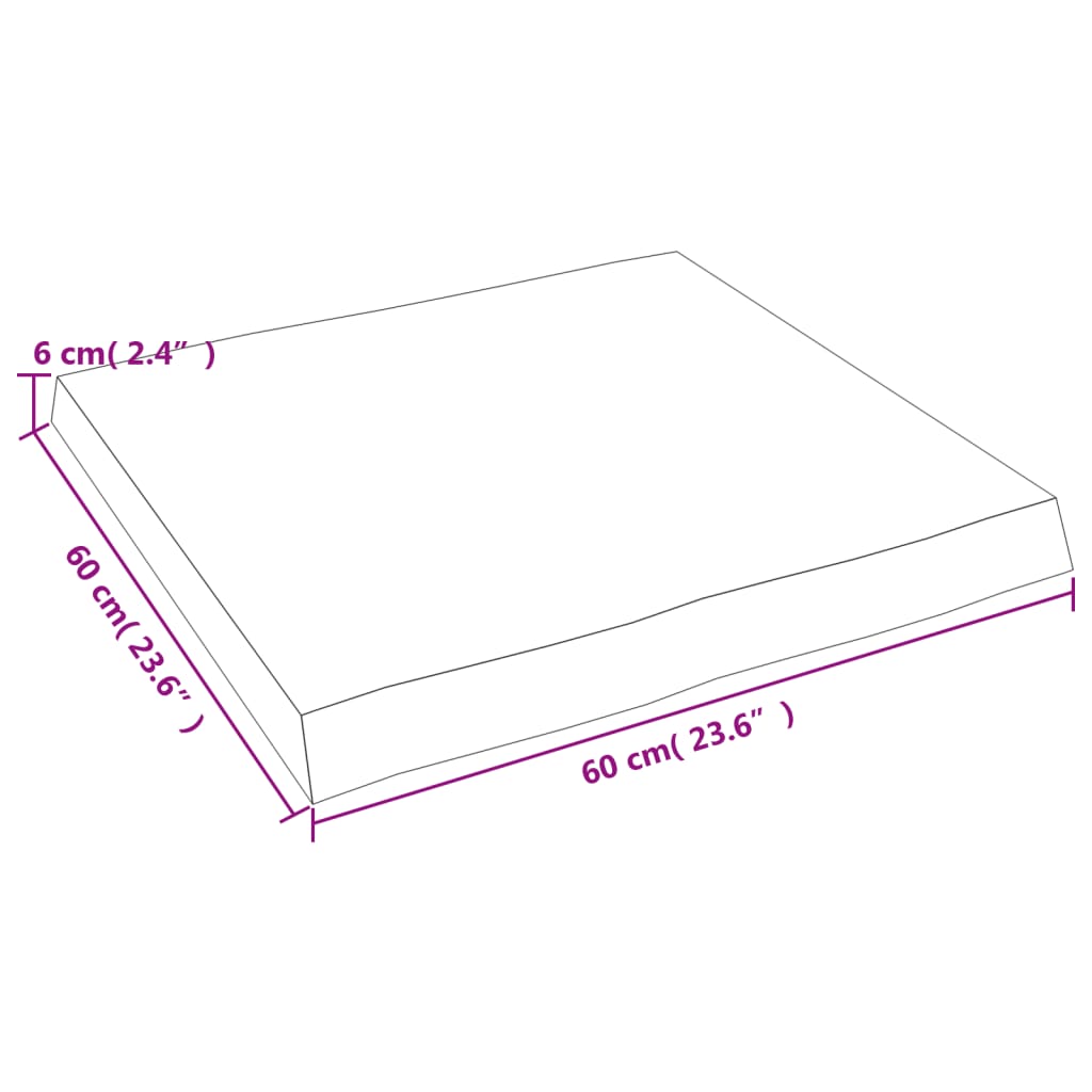 Bordplate lysebrun 60x60x(2-6)cm behandlet heltre naturlig kant